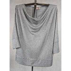 Misia Curvy  Womens Size 1X Scoopneck Shirt Ribbed Tunic Top Silver Gray NWT